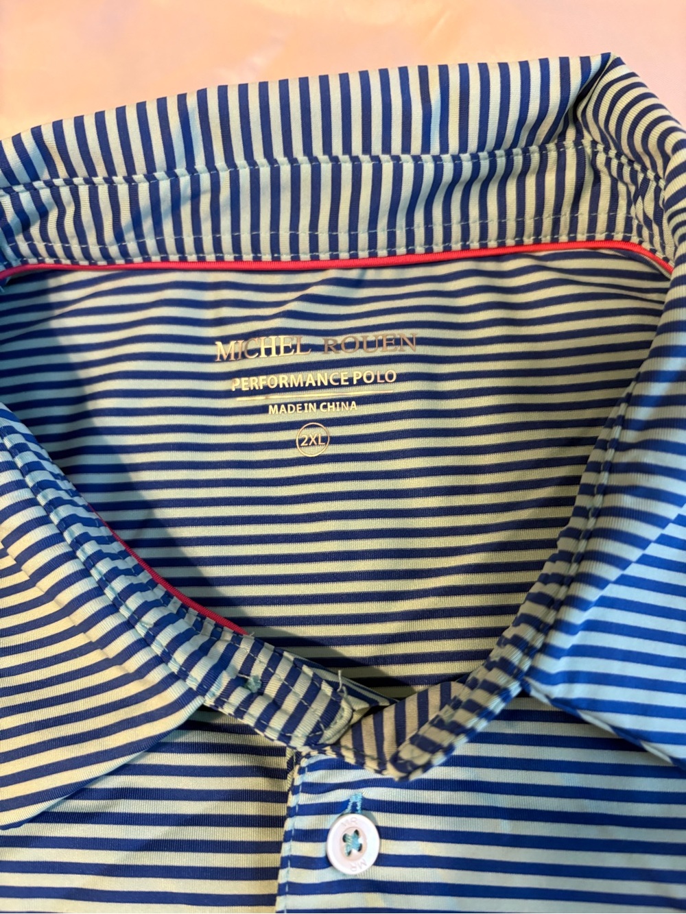 Michel Rouen Performance Polo Shirt Mens 2XL Navy/Light Blue Striped